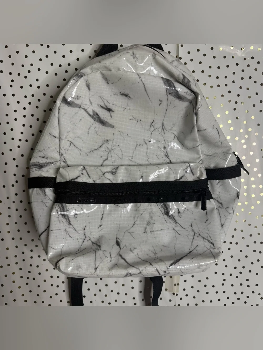 Lesportsac White Marble Print Backpack